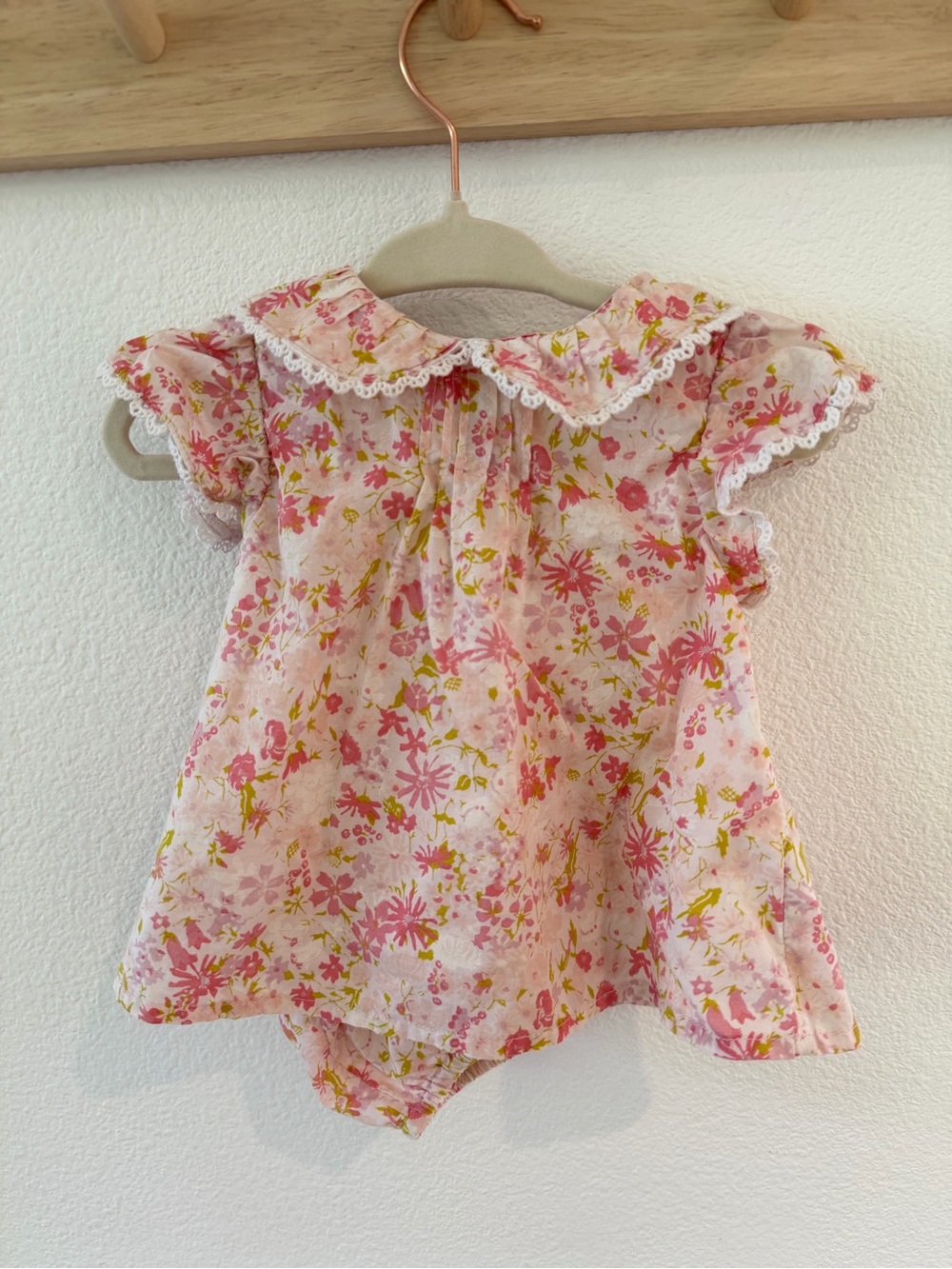 Nordstrom - Pink Floral Flutter-Sleeve Baby Dress with Shorts